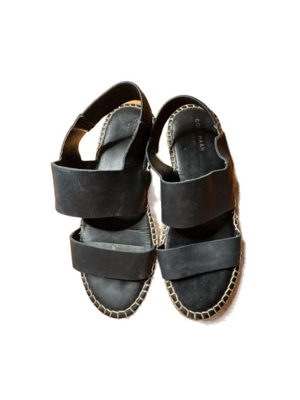 GUC Cole Haan Cloudfeel Black Leather Espadrille Sandals, 7B